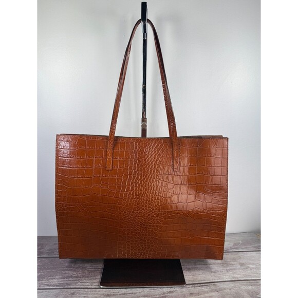 Italian Croc-Embossed Camel Brown Genuine Leather Tote bag Italy, Pristine - Picture 1 of 16